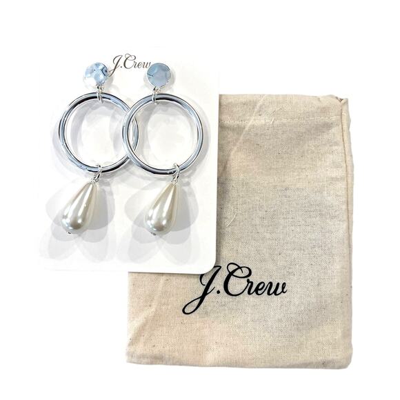 NWT J. Crew Silver Mirror Pearl Drop Earrings - Picture 2 of 5